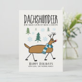 Dachshund Deer Kerstmis Cheer Funny Feestdagenkaart (Staand voorkant)