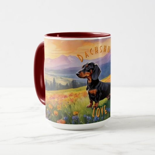Dachshund Delight Mok, grillige hondenelegantie Mok (Voorkant links)