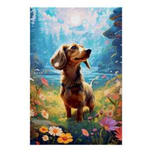 Dachshund die een weide verkennen perfect poster