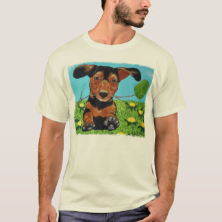 Dachshund die naar je T-Shirt loopt