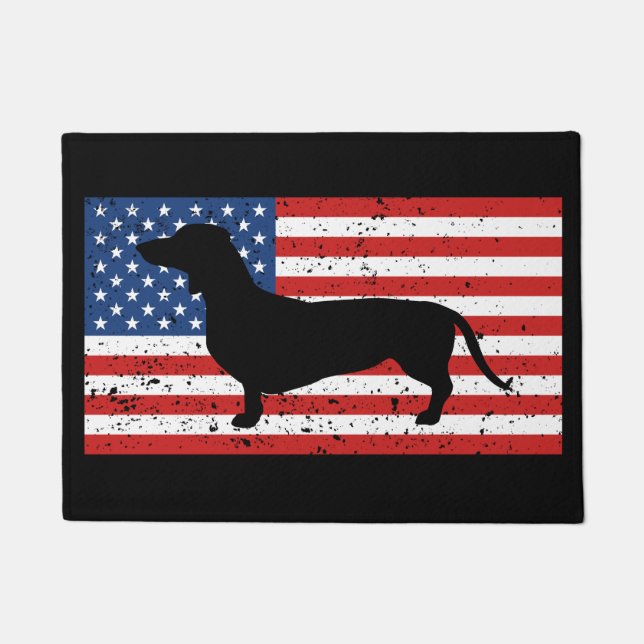 Dachshund Distress American Flag Deurmat (Voorkant)