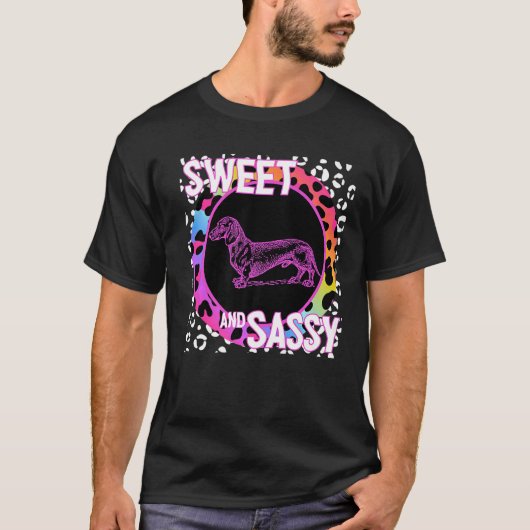 Dachshund Dog 90s Nostalgia Rainbow Leopard Print T-shirt (Voorkant)