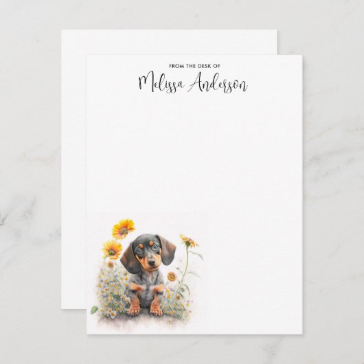 Dachshund Dog - Aangepaste Waterverf voor het oplo Notitiekaartje (Voorkant / Achterkant)