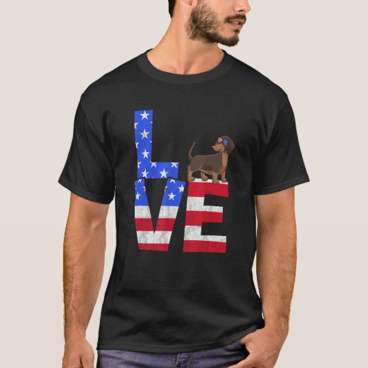 Dachshund Dog American Flag Sunglasses 4th of July T-shirt (Voorkant)