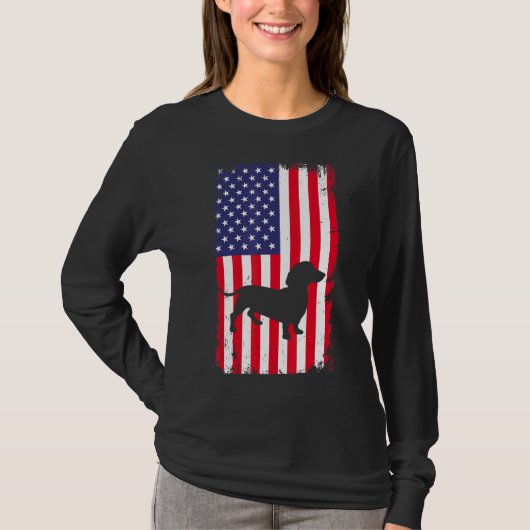  Dachshund Dog Amerikaanse vlag Patriotic Dog T-shirt (Voorkant)