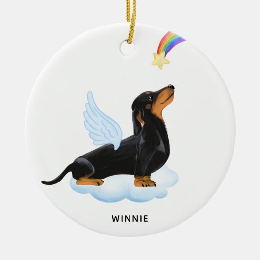 Dachshund Dog Angel - Gepersonaliseerd Pet Memoria Keramisch Ornament (Voorkant)