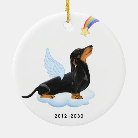 Dachshund Dog Angel - Gepersonaliseerd Pet Memoria Keramisch Ornament (Achterkant)