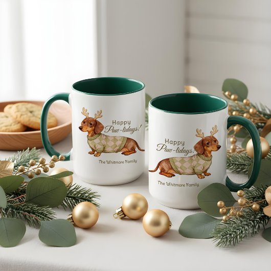 Dachshund Dog Antlers Christmas Checkered Sweater  Mok