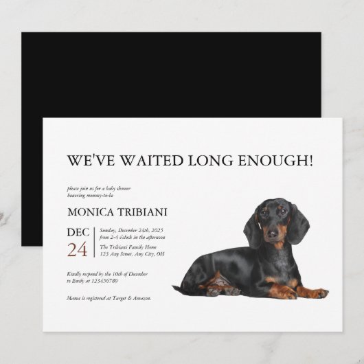 Dachshund Dog Baby shower Invitation Kaart (Voorkant / Achterkant)