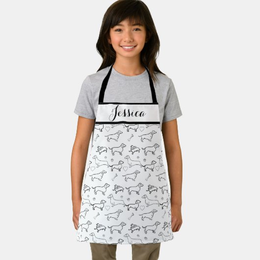 Dachshund Dog Black Puppy Doodle Pattern Kinder Schort (Insitu)