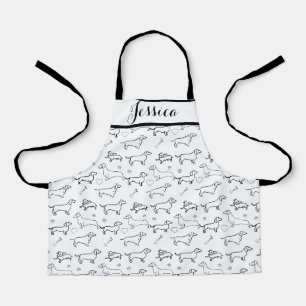 Dachshund Dog Black Puppy Doodle Pattern Kinder Schort