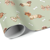 Dachshund Dog Christmas Checkerboard Sweater Bow Cadeaupapier (Rol Hoek)