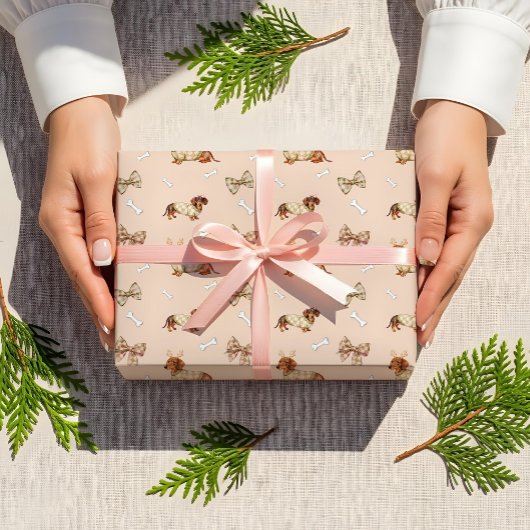 Dachshund Dog Christmas Checkerboard Sweater Bow Inpakpapier Vel