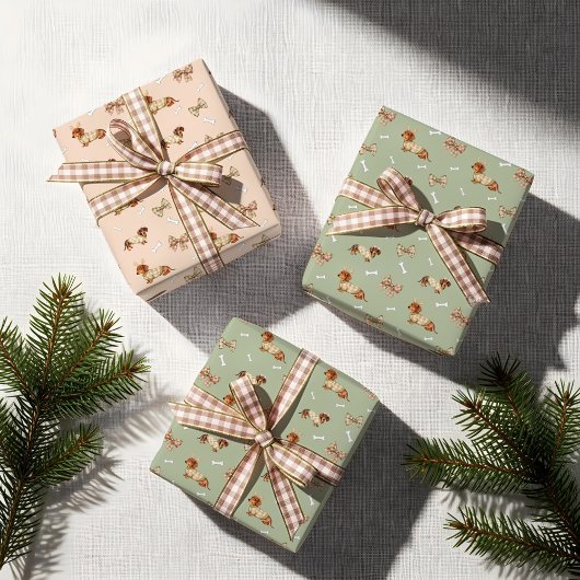 Dachshund Dog Christmas Checkerboard Sweater Bow Inpakpapier Vel