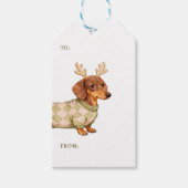 Dachshund Dog Christmas Checkered Sweater Photo Cadeaulabel (Voorkant)