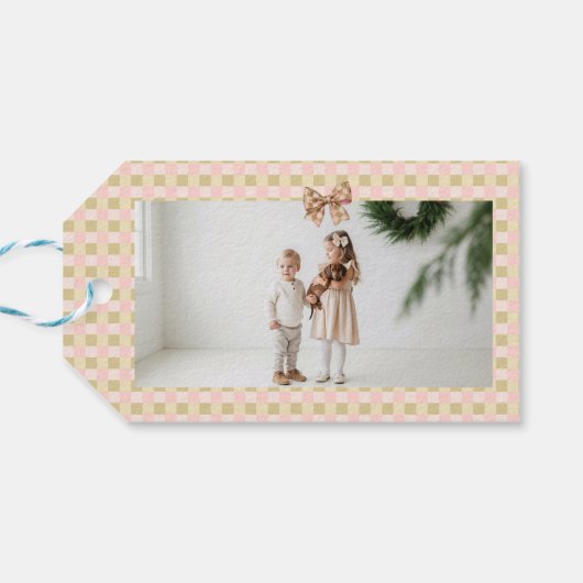 Dachshund Dog Christmas Checkered Sweater Photo Cadeaulabel (Achterkant Horizontaal)