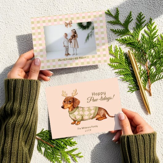 Dachshund Dog Christmas Checkered Sweater Photo Feestdagenkaart