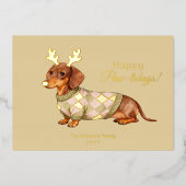 Dachshund Dog Christmas Checkered Sweater Photo Folie Feestdagenkaart (Voorkant)