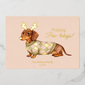 Dachshund Dog Christmas Checkered Sweater Photo Folie Feestdagenkaart (Voorkant)