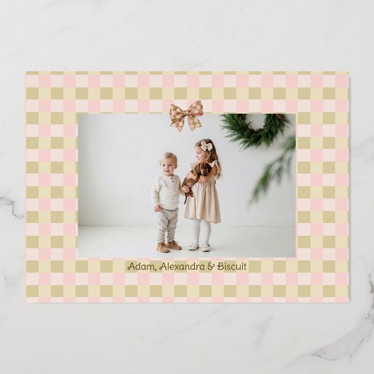 Dachshund Dog Christmas Checkered Sweater Photo Folie Feestdagenkaart (Achterkant)