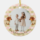 Dachshund Dog Christmas Checkered Sweater Photo Keramisch Ornament (Voorkant)