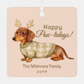 Dachshund Dog Christmas Checkered Sweater Photo Metalen Ornament (Voorkant)