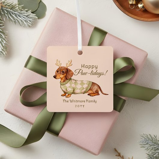 Dachshund Dog Christmas Checkered Sweater Photo Metalen Ornament