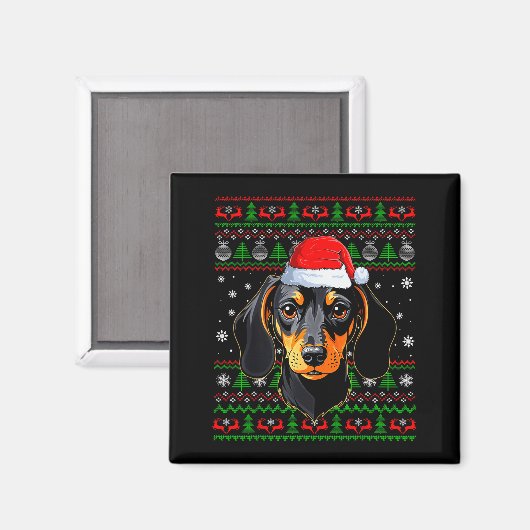 Dachshund Dog Christmas Ugly Sweater Santa Adults  Magneet (Voorkant / Achterkant)
