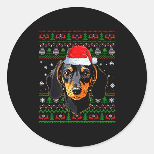 Dachshund Dog Christmas Ugly Sweater Santa Adults  Ronde Sticker (Voorkant)