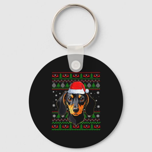 Dachshund Dog Christmas Ugly Sweater Santa Adults  Sleutelhanger (Voorkant)