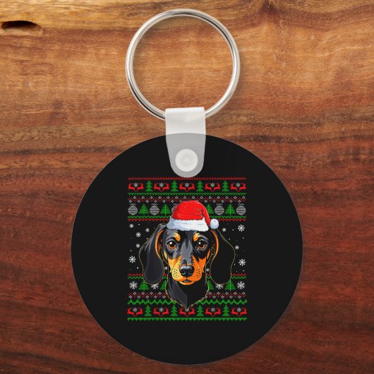 Dachshund Dog Christmas Ugly Sweater Santa Adults  Sleutelhanger (Voorkant)