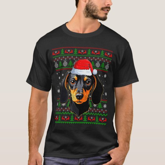 Dachshund Dog Christmas Ugly Sweater Santa Adults  T-shirt (Voorkant)