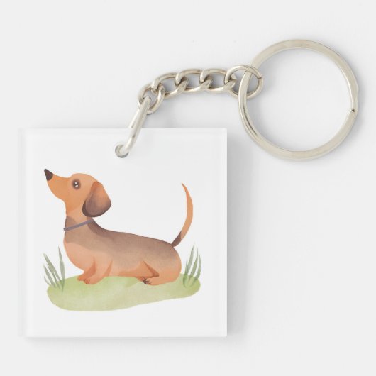 Dachshund Dog | Cute Dog Pet Watercolor Sleutelhanger (Achterkant)