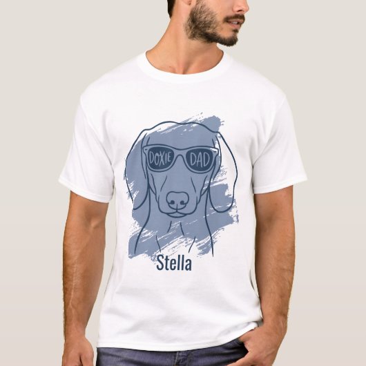 Dachshund Dog Dad Shirt - Custom Name Ice Blue Tee (Voorkant)
