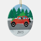 Dachshund Dog Driving Car - Kerstboom bovenaan Keramisch Ornament (Rechts)