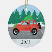 Dachshund Dog Driving Car - Kerstboom bovenaan Keramisch Ornament (Links)