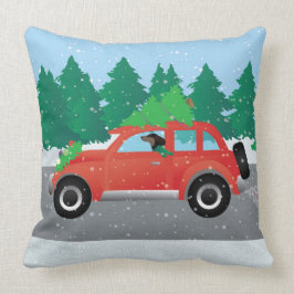 Dachshund Dog Driving Car - Kerstboom bovenaan Kussen