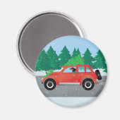 Dachshund Dog Driving Car - Kerstboom bovenaan Magneet (Voorkant / Achterkant)