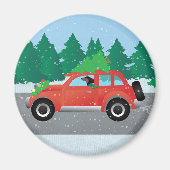 Dachshund Dog Driving Car - Kerstboom bovenaan Magneet (Voorkant)
