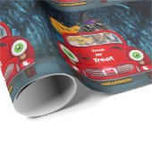 Dachshund Dog Driving Car Scary Halloween Cadeaupapier (Rol Hoek)