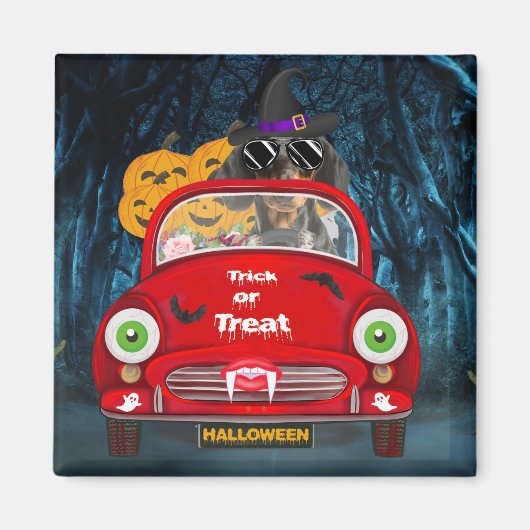 Dachshund Dog Driving Car Scary Halloween Magneet (Voorkant)
