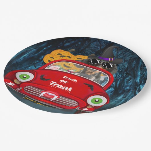 Dachshund Dog Driving Car Scary Halloween Papieren Bordje (Gekanteld)