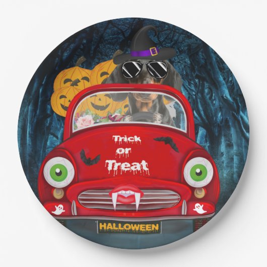 Dachshund Dog Driving Car Scary Halloween Papieren Bordje (Voorkant)