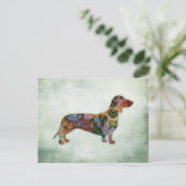 Dachshund Dog Floral over Groen Briefkaart (Staand voorkant)