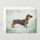 Dachshund Dog Floral over Groen Briefkaart (Voorkant / Achterkant)
