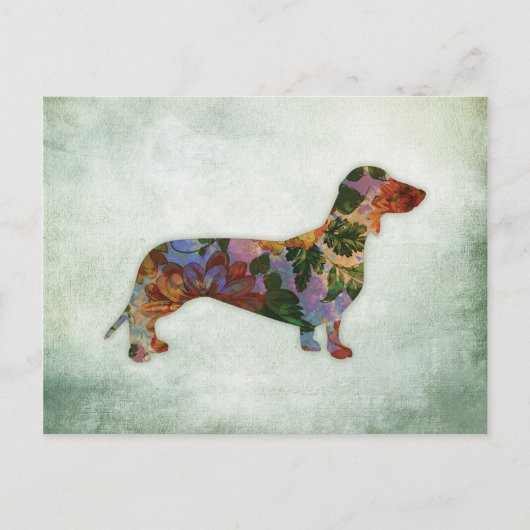 Dachshund Dog Floral over Groen Briefkaart (Voorkant)