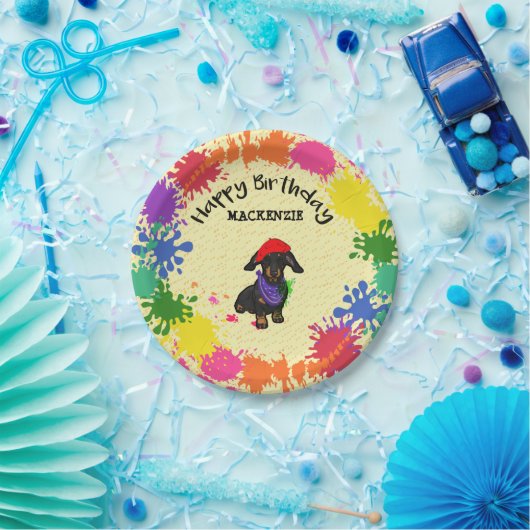Dachshund Dog Fun Paint Art Birthday Party     Papieren Bordje (Feest)