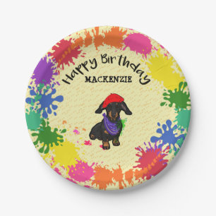 Dachshund Dog Fun Paint Art Birthday Party Papieren Bordje