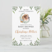 Dachshund Dog Greenery Boho Baby shower Invitation Kaart (Staand voorkant)