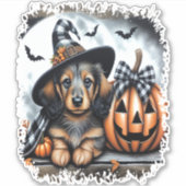 Dachshund Dog Halloween Sticker (Voorkant)